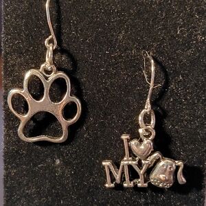 Silver Paw Print and Dog Earrings